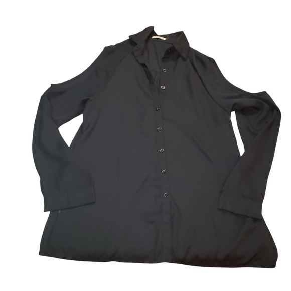 Easther Tops - Easther Women's Black Sheer Cold Shoulder Top - Size M Stylish Button-Up Blouse